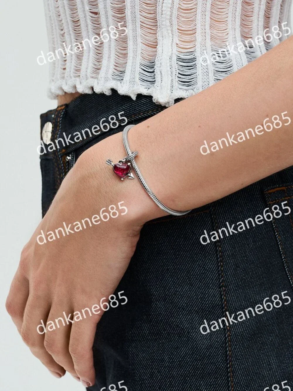 Pandora Red Heart & Arrow Murano Glass Dangle Charm